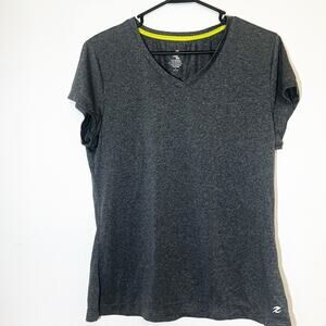 Gray Energy Zone Sprorty Athletic Short Sleeve V-Neck T-Shirt Size L